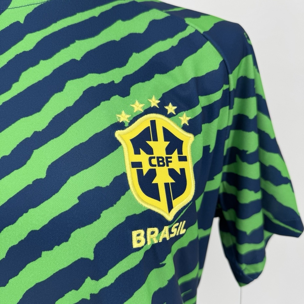 Nike Brazil Soccer Jersey CBF Neon Green Blue Zebra Strip Shirt Sz M NWT - Picture 2 of 8